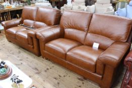Bardi, Italy, pair little used tan leather two seater settees.