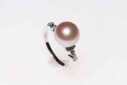 South Sea pearl and diamond 14k white gold ring, size M, with certificate.