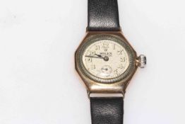 1930's gold Rolex Oyster wristwatch, having octagonal case, crown marked OYSTER PATENT,