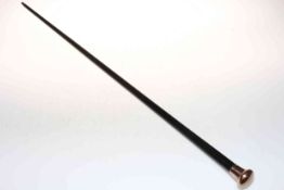 9 carat gold topped ebony cane, hallmarked London 1917.