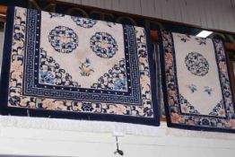 Blue and fawn ground Chinese rug 1.87 by 1.23 and matching Chinese runner 2.43 by 0.71.