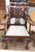 Pair mahogany Chippendale style carver chairs on ball and claw feet.