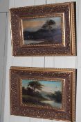 Pair unsigned Highland oil paintings, 15cm by 26cm, in gilt frames.