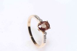 14k gold, colour change garnet and diamond ring, size N/O, with certificate.