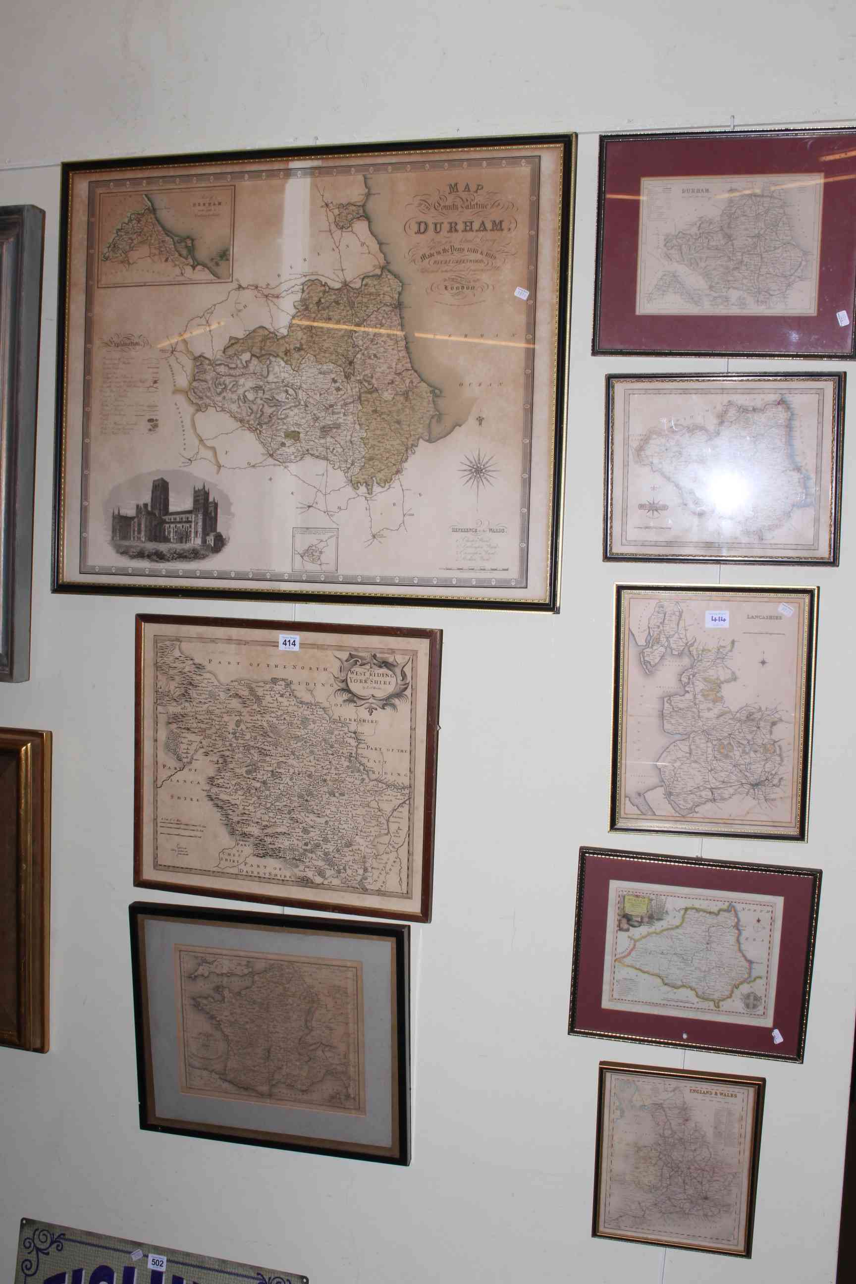 Collection of eight various framed map prints.