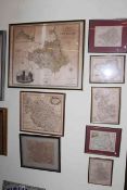 Collection of eight various framed map prints.