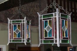 Pair of stained glass Arts & crafts style lanterns.