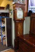 Antique mahogany eight day longcase clock having painted arched dial, 225cm.