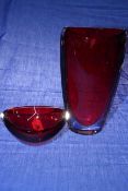 Waterford Eclipse Red, 13inch vase, and Eclipse 7inch bowl, both with boxes.