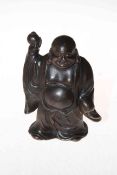 Japanese ceramic Buddha, the standing figure with orb aloft and open mouth expression, signed verso,