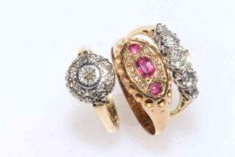 Three 18 carat gold rings including ruby, Birmingham 1917,