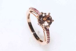 9k rose gold morganite and pink sapphire ring, size P/Q.
