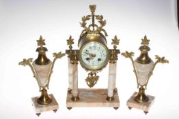 Late 19th Century gilt metal and marble clock garniture,