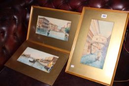 Three signed Venetian watercolours, two framed.
