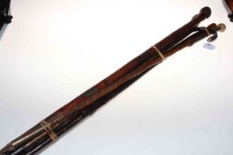 Collection of five walking canes including Oriental walking/fishing cane.