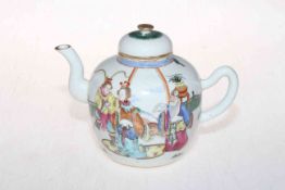 Chinese porcelain polychrome teapot decorated with two groups of three well attired figures,