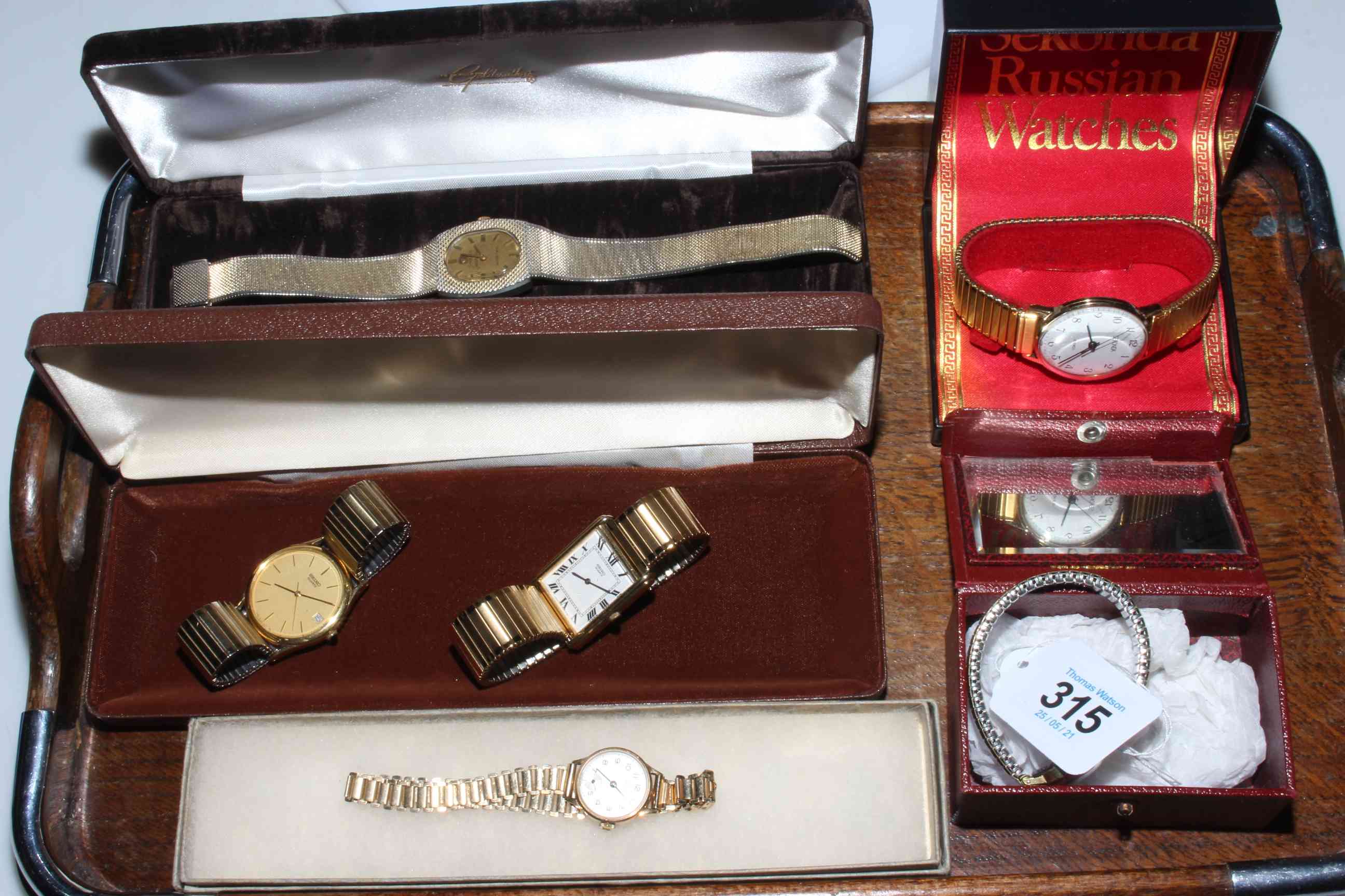 Collection of six wristwatches including two Seiko Quartz.