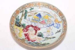 Chinese polychrome dish with European classical decoration, with foliate border, 23.5cm diameter.