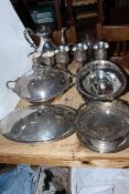 Collection of silver plated ware including coffee pot, vegetable dish, goblets, etc.