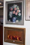 Framed Still Life oil on board and fruit picture.