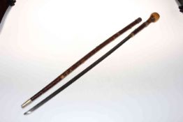 Natural wood sword stick, 95cm long.