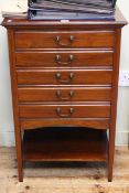 Edwardian mahogany five drawer music cabinet, 84cm high by 53cm wide by 37.5cm deep.
