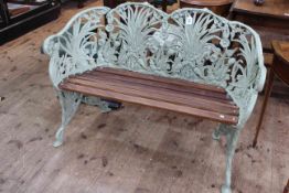 Coalbrookedale style wheat and floral pattern garden bench, 82cm by 115cm.