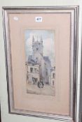 P. Lancaster, Continental Cathedral, watercolour, 32.5cm by 15cm, in glazed frame.