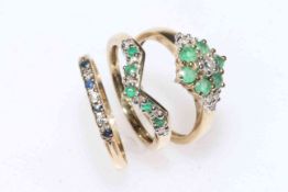 Two 9 carat gold, emerald and diamond rings, both size K/L and 9 carat gold,