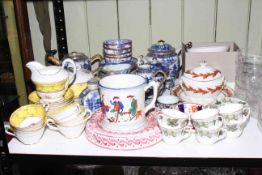 Collection of antique Chinese blue and white porcelain including two teapots and two tea caddies,