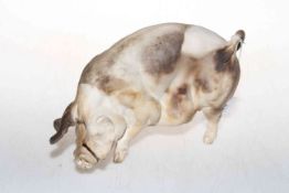 Pottery sculpture of a sow, signed, 22cm length.