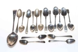 Two sets of six early 19th Century silver teaspoons, four more teaspoons and single tablespoon (17).