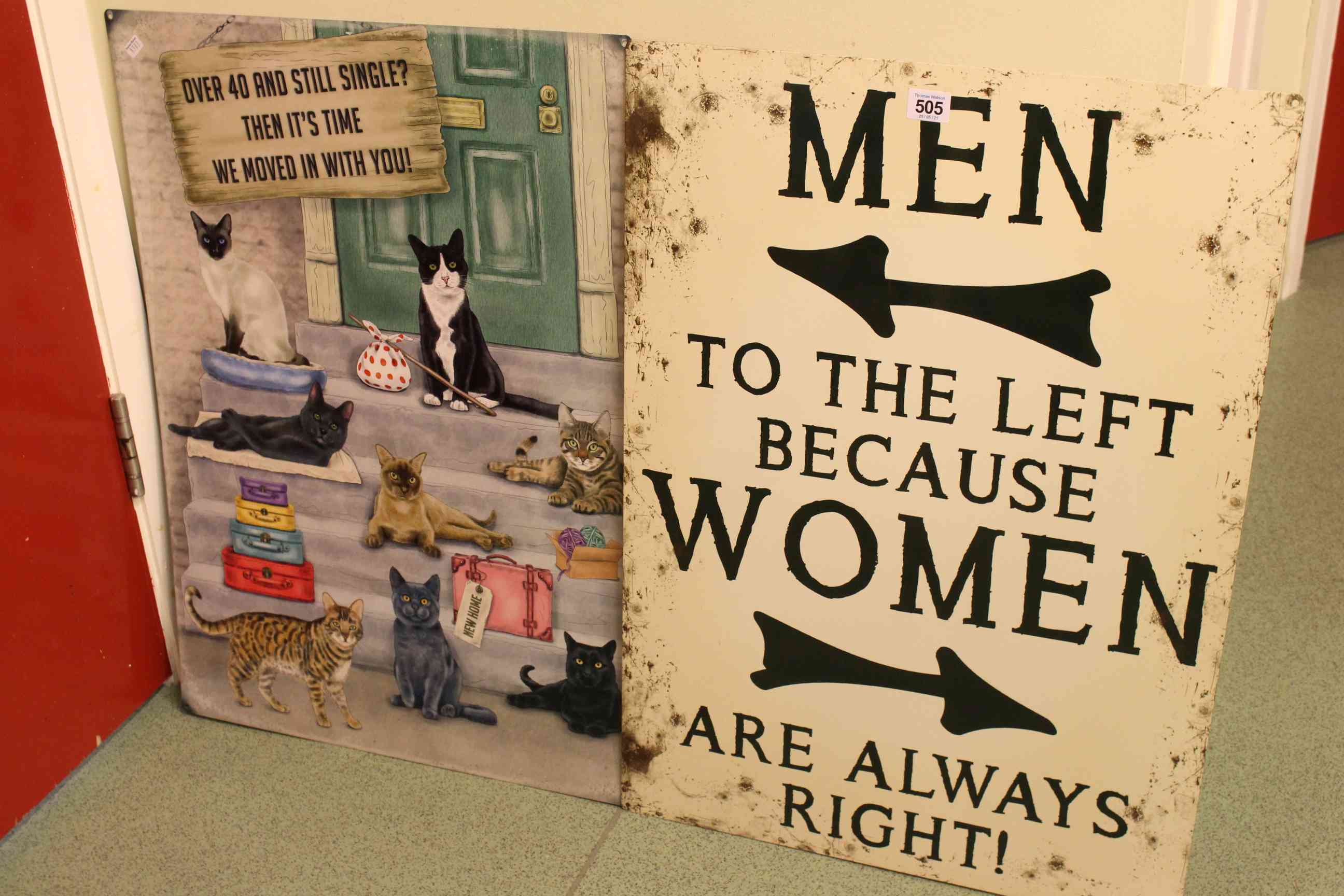 Two signs, Over 40 and Still Single and Men to the Left.