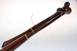 Four African hardwood Zulu knob kerri sticks, largest 83cm.