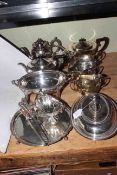 Collection of silver plate including two tea sets, tureen, vegetable dish, etc.
