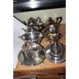 Collection of silver plate including two tea sets, tureen, vegetable dish, etc.