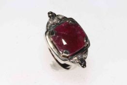Large cushion shaped ruby and 14 carat white gold ring,