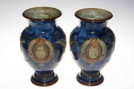 Pair large Royal Doulton stoneware vases decorated with commemorative portraits, 29.5cm high.