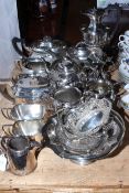 Good collection of silver plate including three tea sets, coffee pot, dishes, etc.