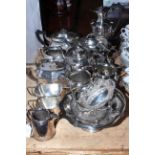 Good collection of silver plate including three tea sets, coffee pot, dishes, etc.