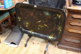 Victorian folding painted tray top table (tray 76cm by 55cm).