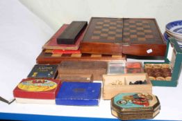 Vintage draughts, chess board, dominoes, playing cards.