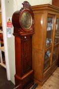 Antique mahogany eight day longcase clock having circular brass dial, 200cm.