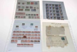 Collection of stamps in Penny Black stamp 'E-A' with Maltese Cross, Two Penny Blues 'I-B' and 'R-J',