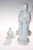 Chinese blanch de chine figure, 12.5cm, and small figure (2).