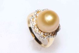 Rare size South Sea Golden Pearl ring set in gold plated silver, size P.