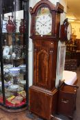 Antique mahogany eight day longcase clock having painted arched dial and arched door, 220cm.