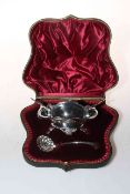 Shaped cased silver sucrier and sifting spoon,