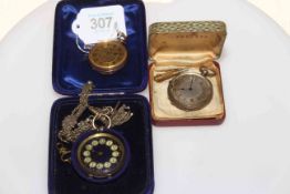 Late 19th Century 9k gold fob watch and two silver fob watches (one with Continental chain) (3).