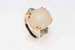 Large Ethiopian opal and diamond 18k gold Lorique ring, opal 17mm by 14.